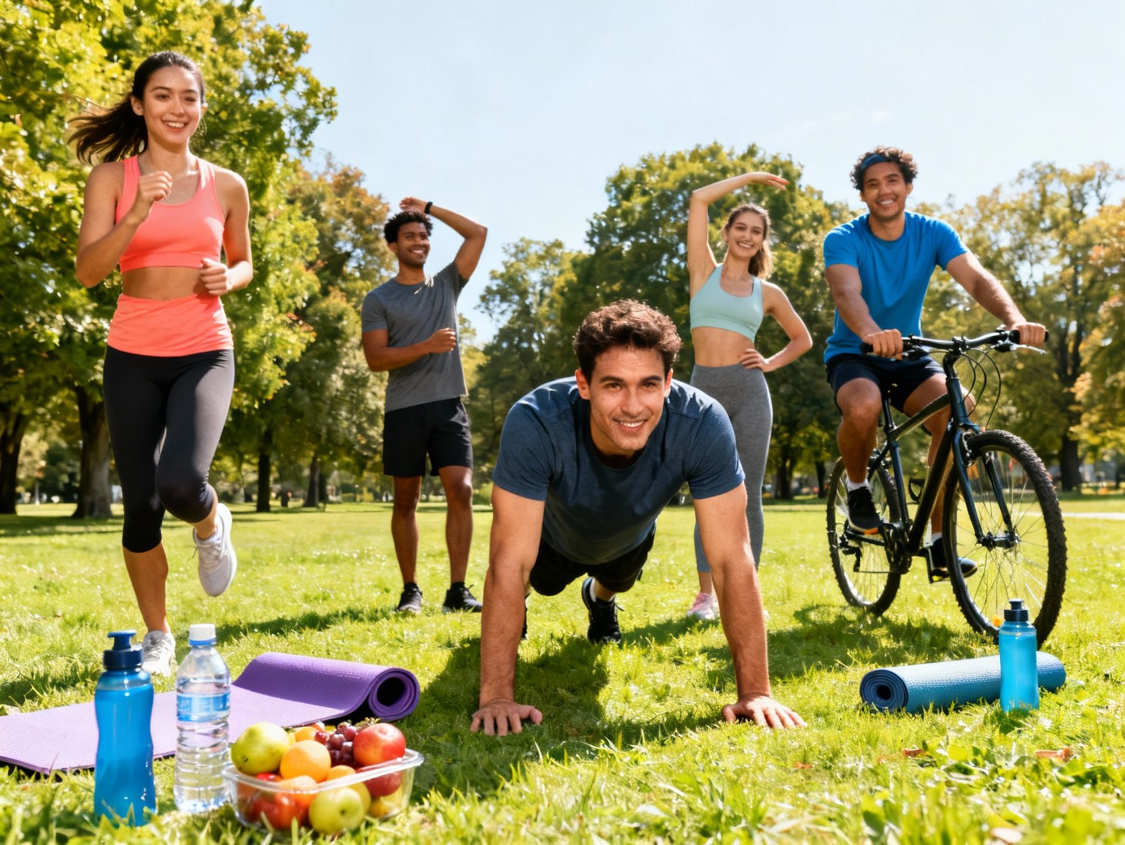 Fit man and woman jogging outdoors at sunrise to promote a healthy lifestyle and boost energy