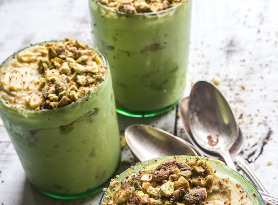 Close-up of pistachio gelato, showcasing creamy texture and nutty flavor.